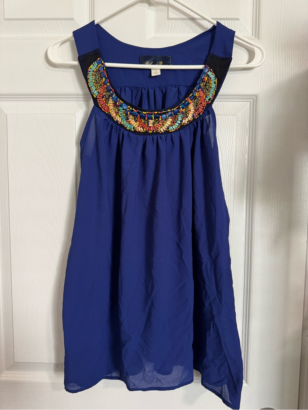 Blue Rain Royal Blue Beaded Neckline Tank Top